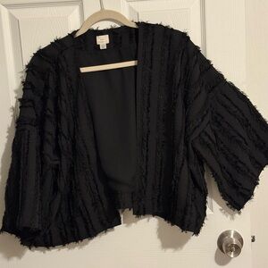 Black Textured Open Front Cardigan